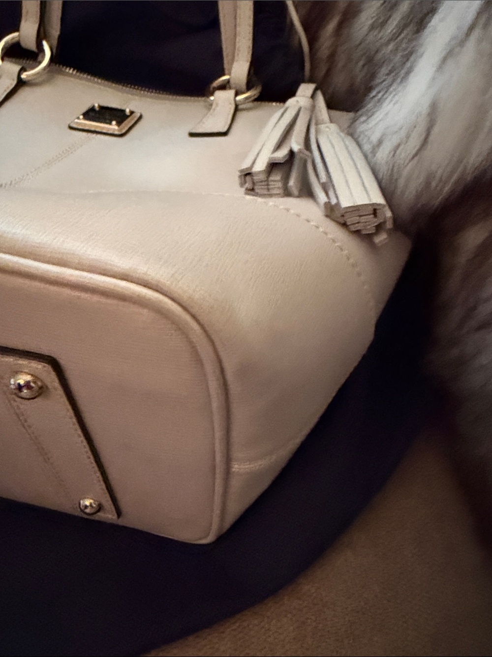 Dooney & Bourke Beige Saffiano leather Tobi Tote with Tassel & dust bag. - Picture 8 of 10